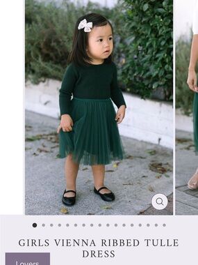 Vienna Ribbed Tulle Dress in Dark Green - Girls